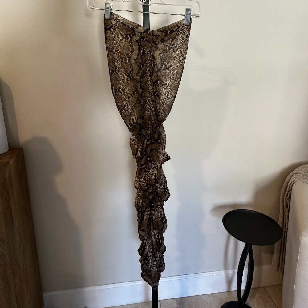 JLUXLABEL Snake Print Mesh Ruched Maxi Skirt – Brown – Size S